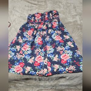 Torrid Floral And Polka Dot Strapless Navy Mini Dress Size 1